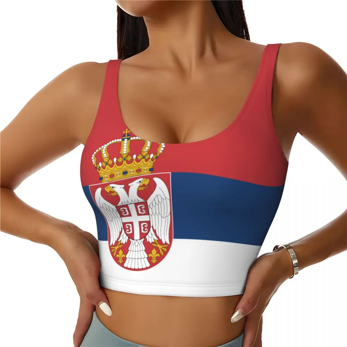 Serbia Flag Basic Tops Women Samba Sexy V-Neck Yoga Fitness Sports Tops