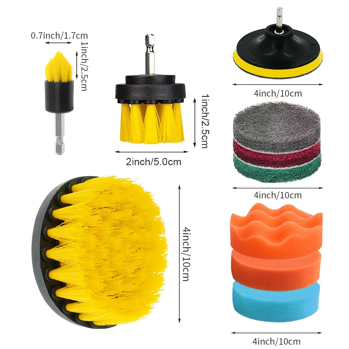10pcs Drill Cleaning Brush Set with Extension Rod Attachments, for Cleaning Bathtub, Shower Tiles, Bathroom And Kitchen Surfaces