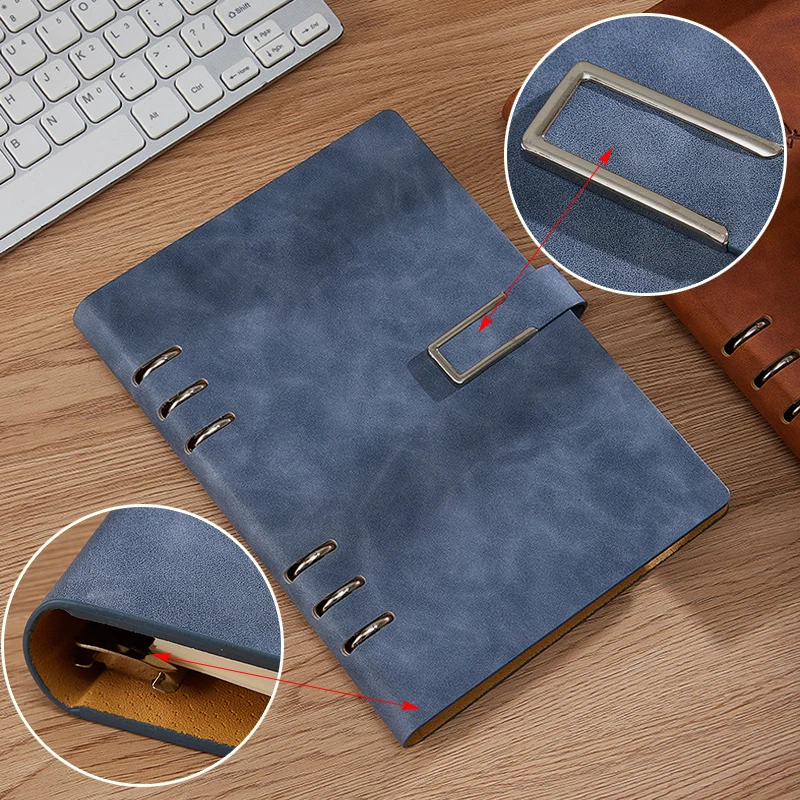 A5/B5 Detachable Metal Clip Loose Leaf Retro Notebook 100 Sheets/Book PU Hardcover Writing Diary Office Conference Study CS-021