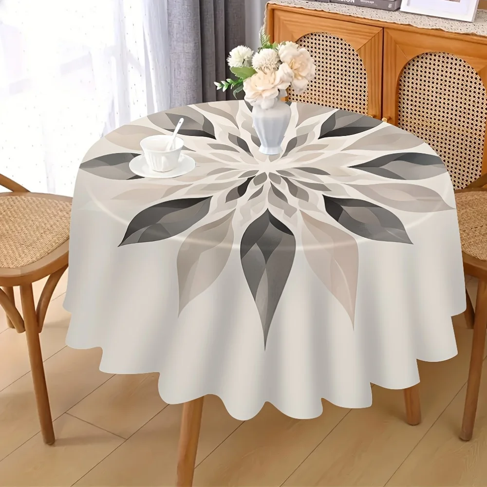 One round tablecloth, a modern and minimalist geometric leaf-themed tablecloth, with radial leaves.
