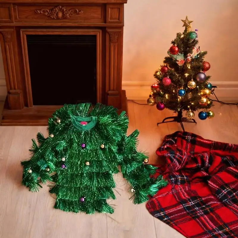A52E Tree Theme Costume Top with Long Sleeves for Christmas Parties