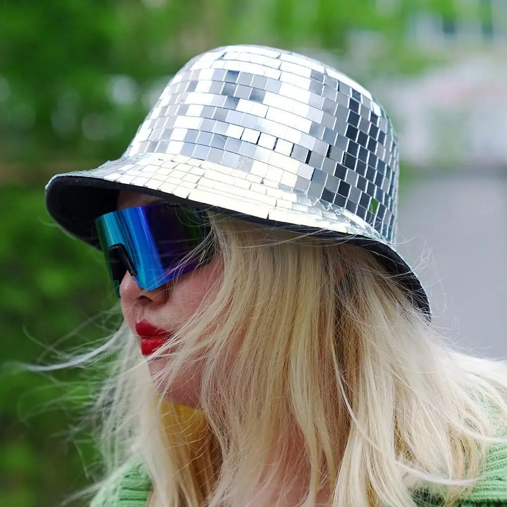 

Glitter Mirror Disco Bucket Hat Full Sequin Disco Ball Hats For DJ Club Bar Unisex Disco Ball Festival Visor Beach Fisherma S2Q6