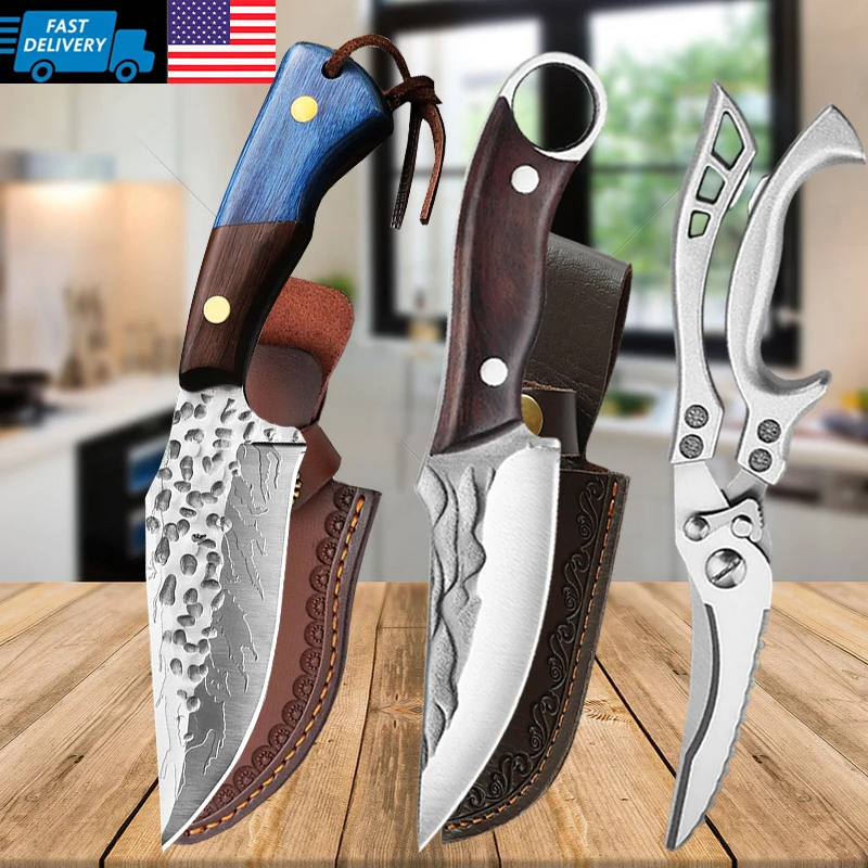 High Carbon Stainless Steel Boning Knife Professional Butcher Cleaver Forged Kitchen Chef Knife Meat Fish Fruit Knife with Cover