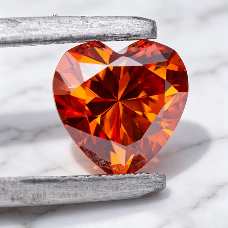 Moissanit-Stein in Herzform, Orange Farbe, Edelstein für DIY-Schmuckherstellung, Besteht Diamanttester mit Zertifikat – Detail 5