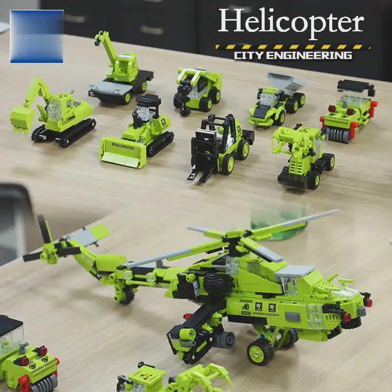 Ww2 Helikopter Stad Engineering 8 In 1 Model Bouwstenen Bulldozer Vriend Graafmachine Kinderen Speelgoed Geschenken