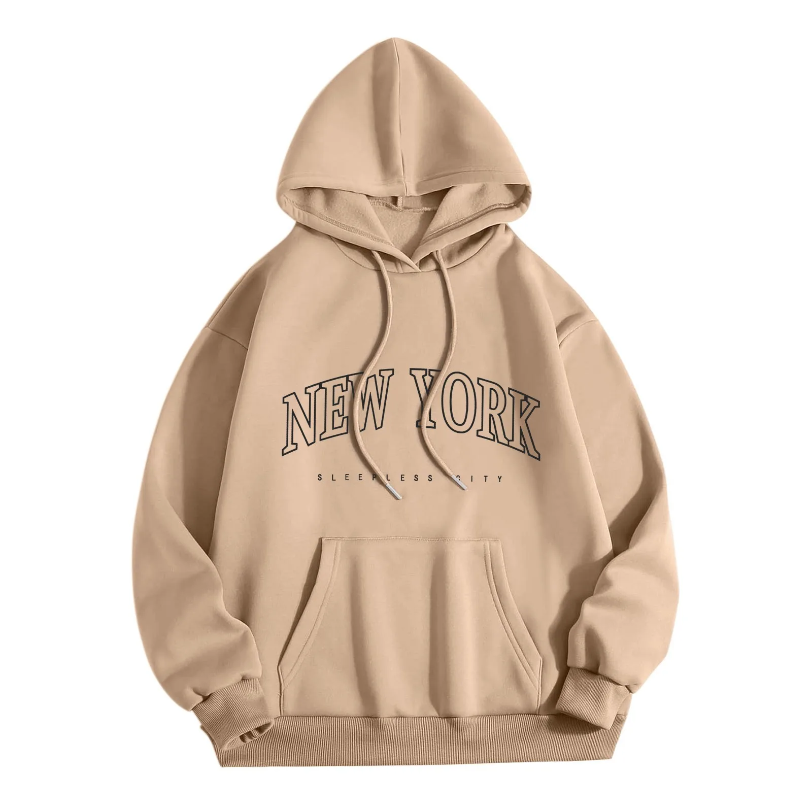 

NEW YORK Monogram Print Women'S Solid Color Hoodie With Crew-Neck Long Sleeve Drawstring Hoodie Classic All Match Fashion Tops