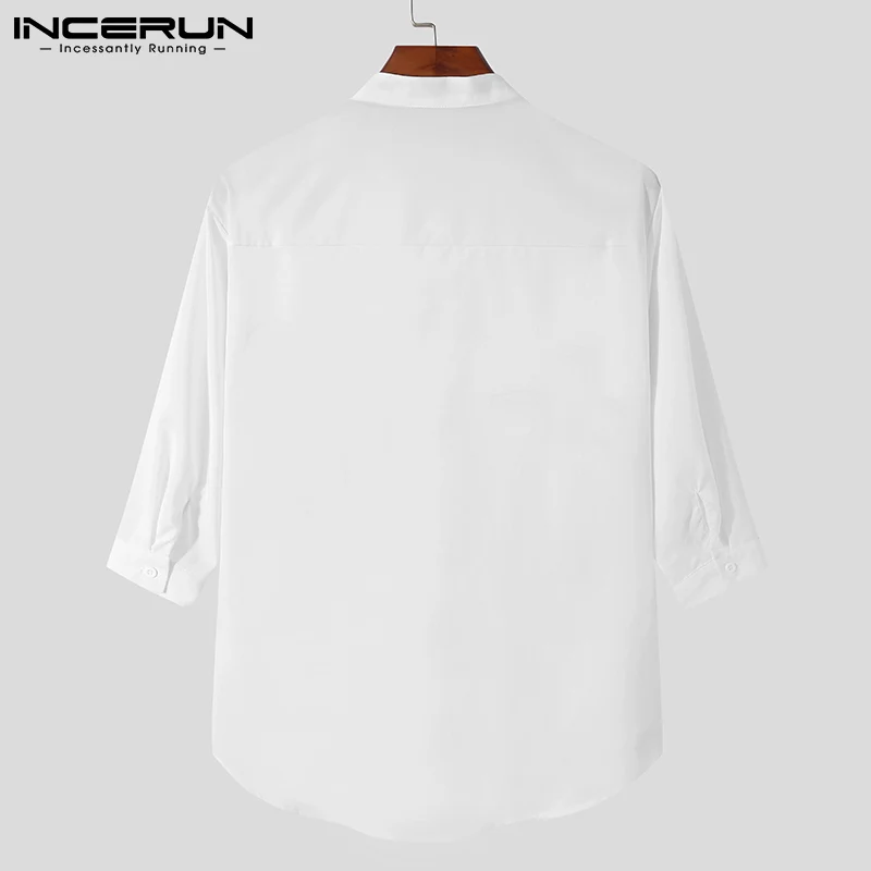 INCERUN-camisa informal con cuello levantado para hombre, ropa de moda transpirable con manga 3/4, ropa de calle, Camisas de ocio, S-3XL, 2023