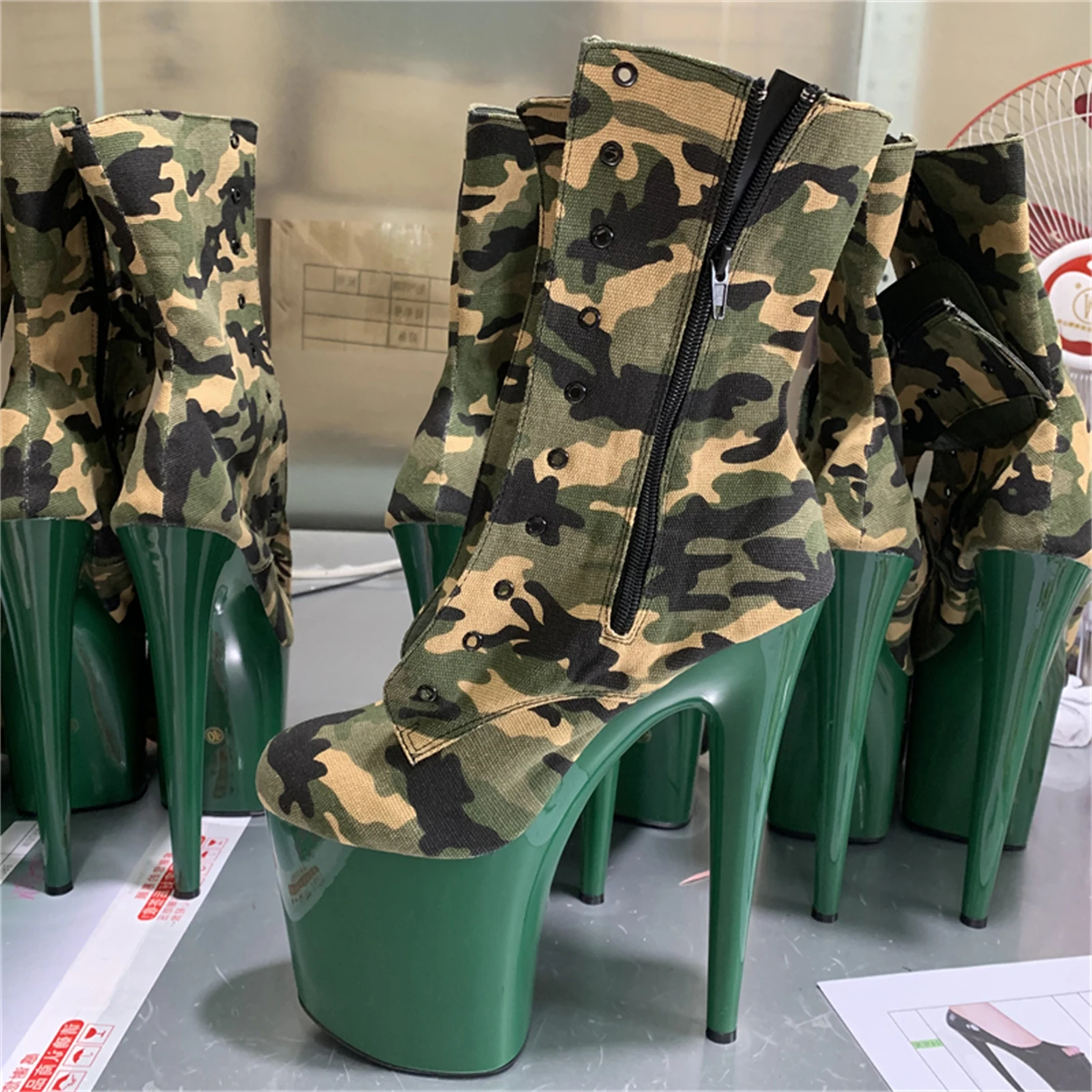 

​20CM Suede Lace-Up Thigh Boots Black, Velvet Platform Stiletto Heels with Chunky Sole & Fishnet Socks, Gothic Retro Style​