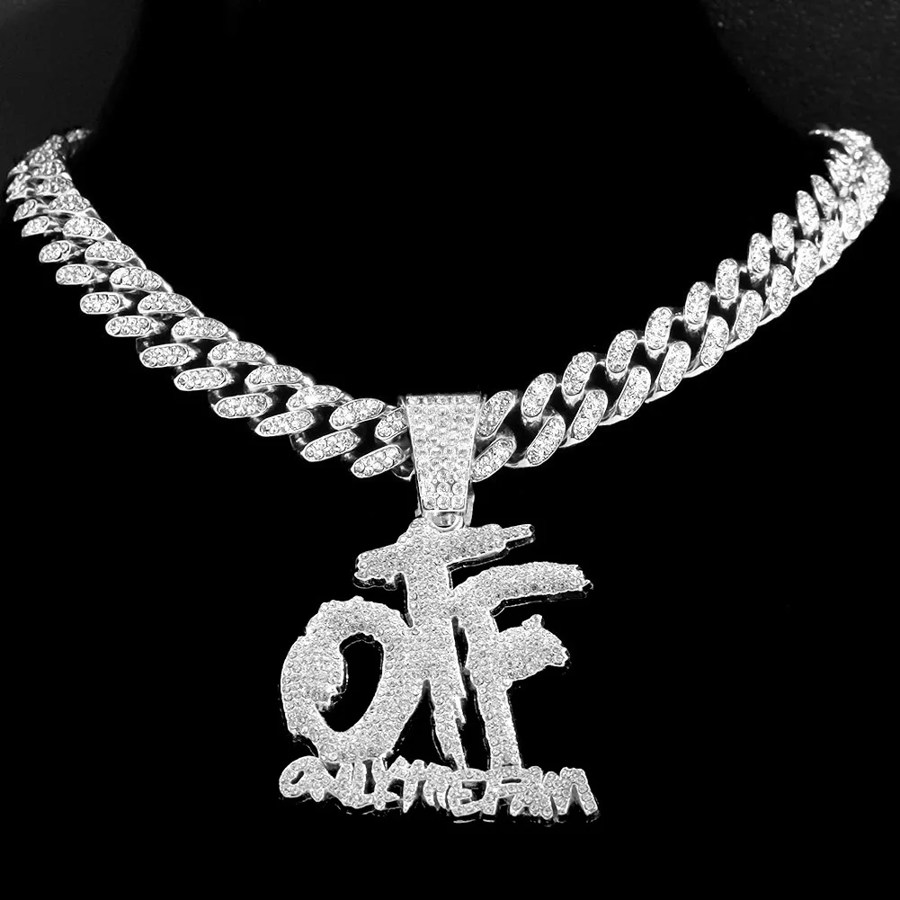 Hip Hop Only The Family OTF Crystal Letter Pendant Necklaces for Women Men Miami Iced Out Cuban Chain Necklace Punk Jewelry Gift