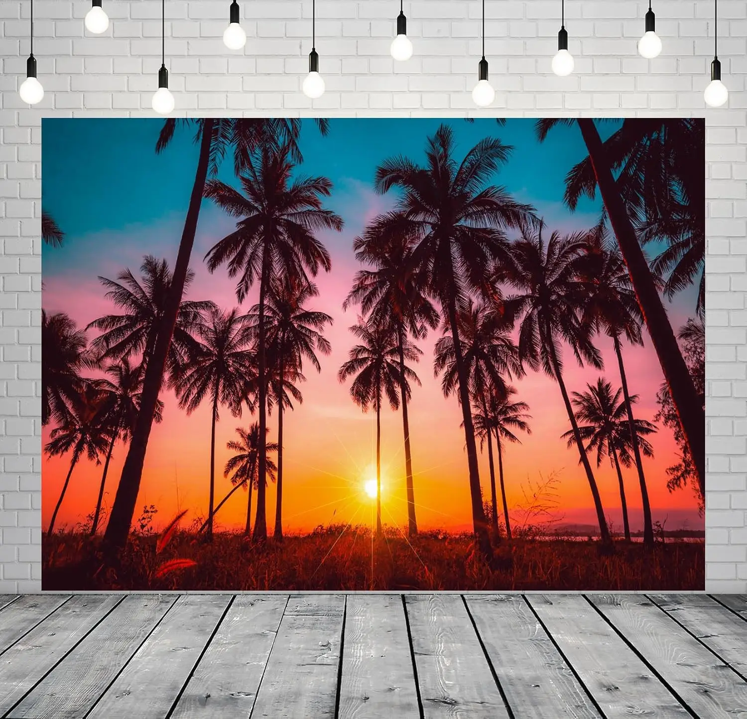 

Sunset Beach Tropical Summer Seaside Coconut Palm Trees Hawaii Luau birthday Party photo background photography backdrop studio