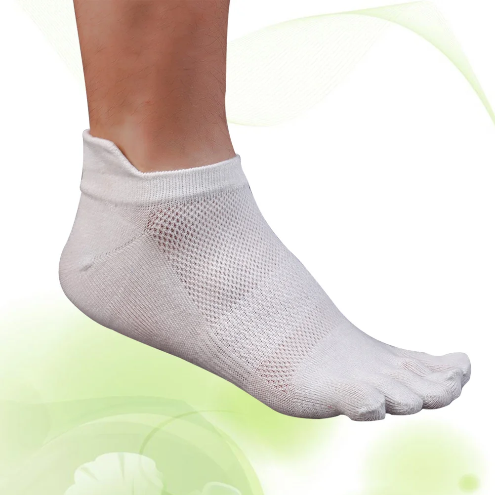 

Men Cotton Low Cut Athletic Running Toe Socks 5 Finger Mesh Wicking White Moisture Absorption Heat Resistance