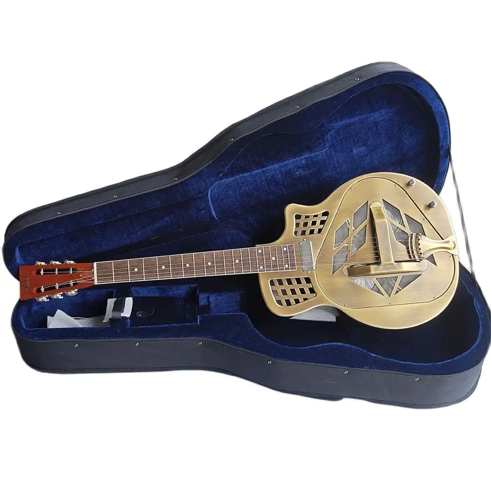 Aiersi brand Cutway Bell Brass Body Tricone Blue slide Electric Resonator Guitar with pickup