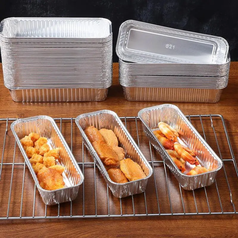 

125pcs Disposable Aluminum Foil Tray Tin Pans Rectangle Food Container Oven Baking Roasting Broiling Kitchenware