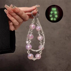 Y2k Korea Luminous Bead Star Clear Hand Chain Wrist Short Lanyard With Clip Mobile Phone Case Cute Keychain Pendant Accessories