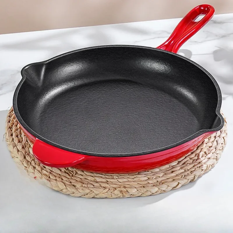 Imported Enamel Glazed Flat Bottomed Pot Cast Iron Thickened Uncoated Frying Pan Steak Non Stick Pots Durable Sturdy Pancake Wok