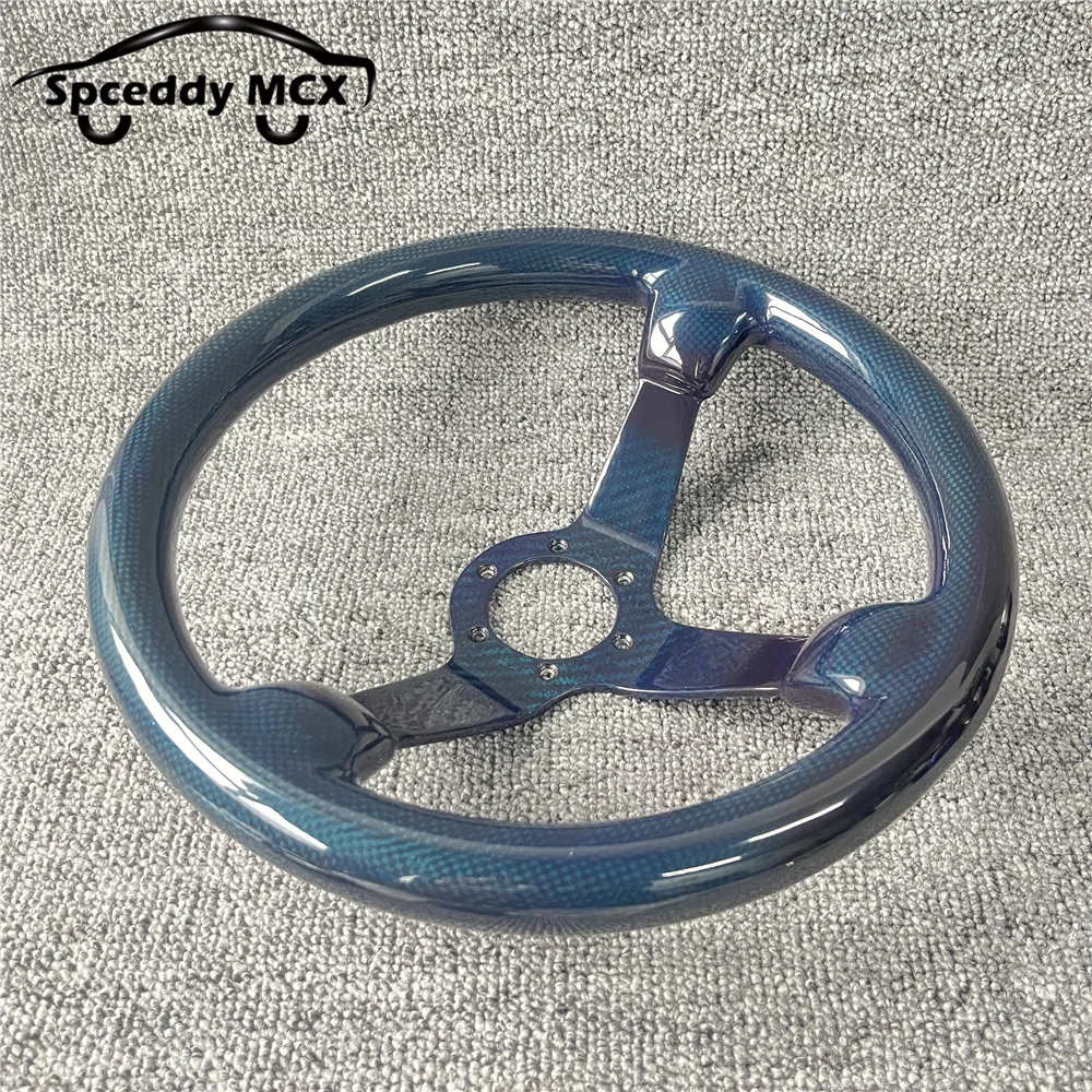 Blue Full Carbon Fiber Steering Wheel Universal Racing Sport Deep Dish Steering Wheel 14inch 340mm