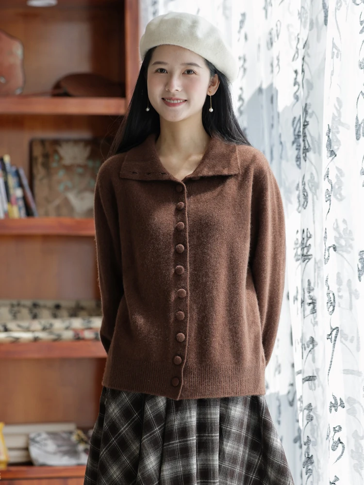 

Вязаный свитер из чистого кашемира с одной пуговицей в винтажном стиле для женщин, осень-зима, новинка, повседневный модный образ
