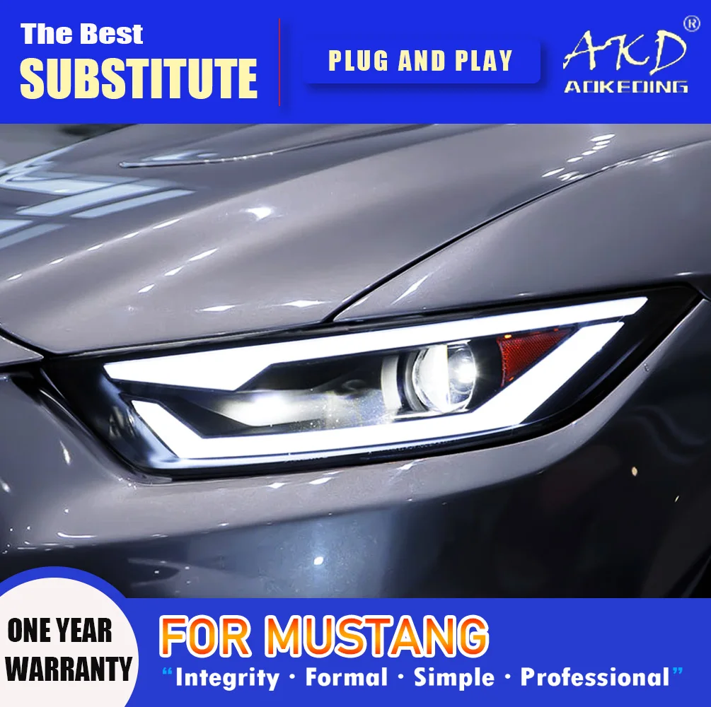 

AKD Head Lamp for Ford Mustang LED Headlight 2015-2017 Headlights Mustang DRL Turn Signal High Beam Angel Eye Projector Lens