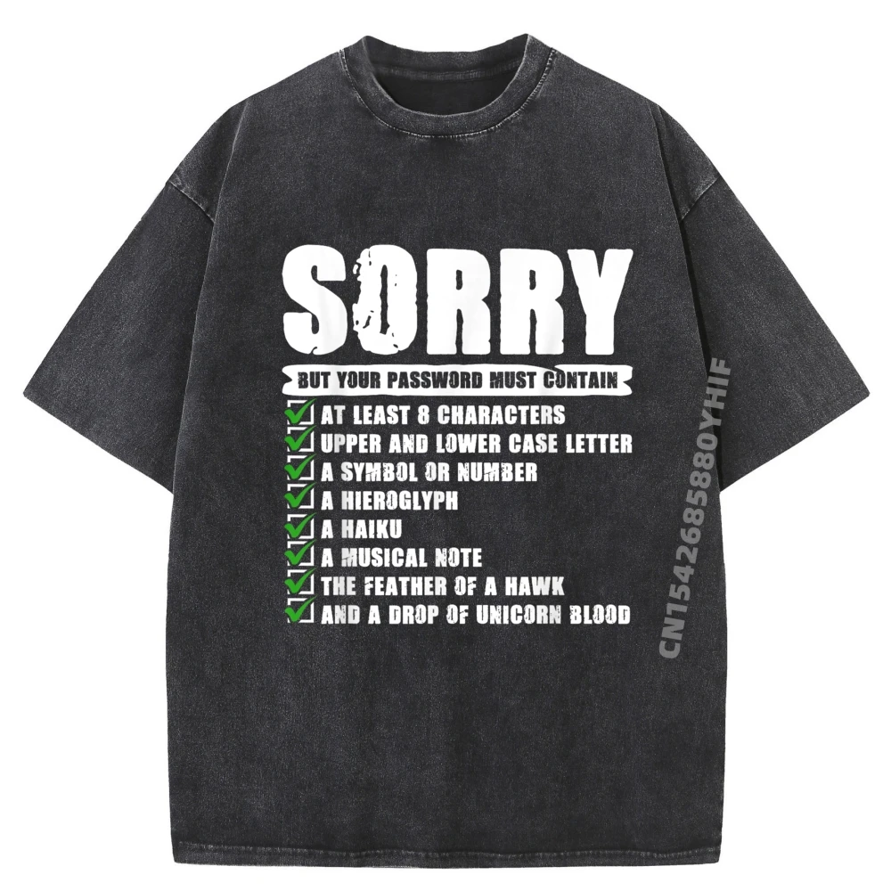 

Извините, но Your Password Must содержит компьютерную технику Grpahic Футболка Мужская одежда Топы с принтом Мужская свободная потертая футболка