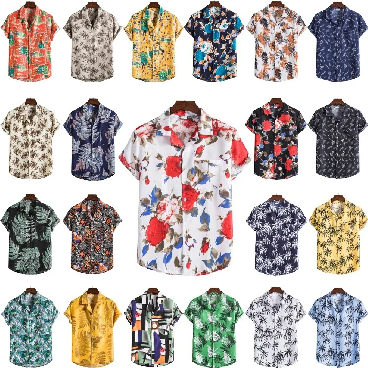 

Summer New Fashion Men's Slim Fit Printed Short Sleeve Shirt Casual Cotton Korean Style Floral Patterned Business Casual Shirt