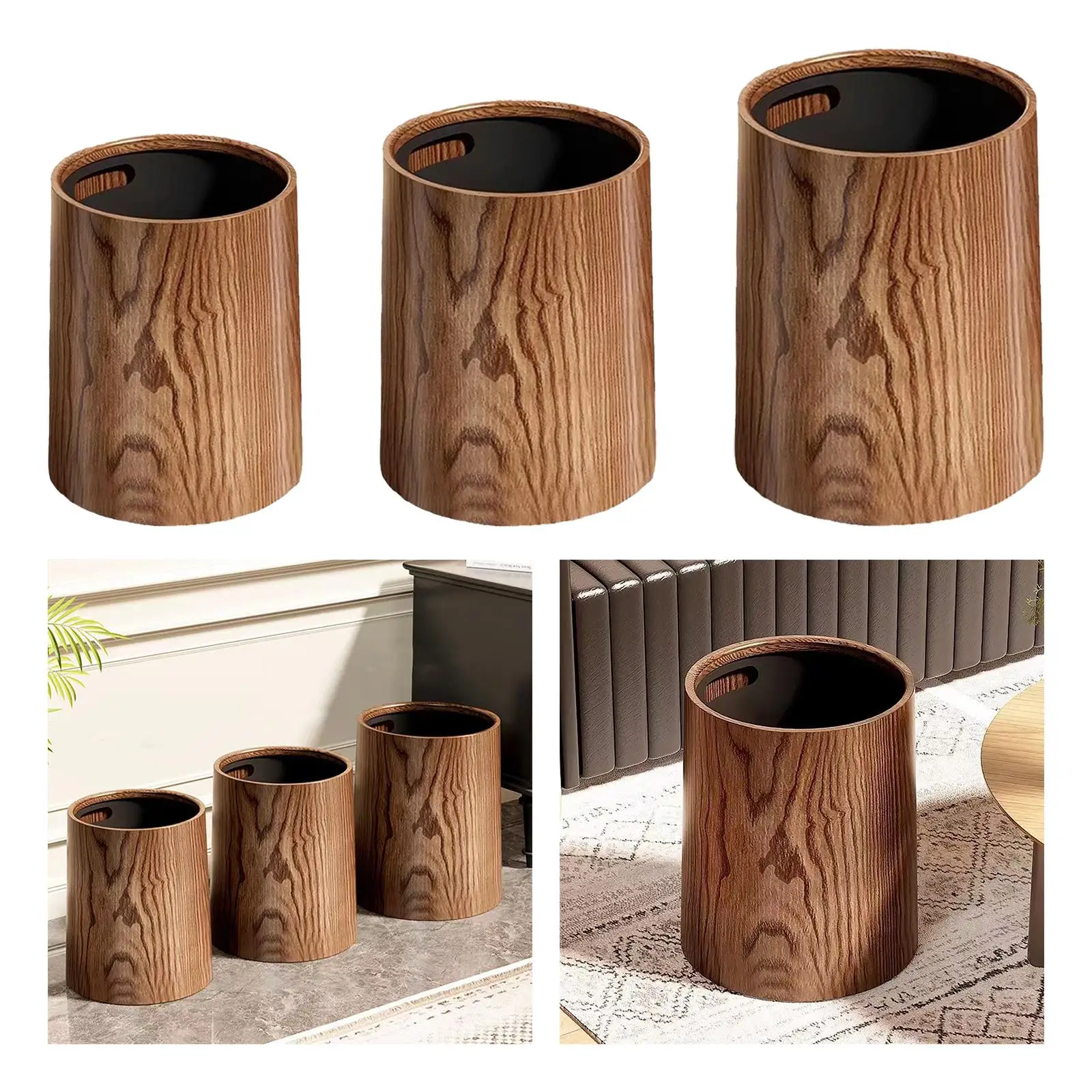 Wood Grain Trash Can Elegant Home without Lid Waste Bin Garbage Container for Bathroom Office Laundry Bedroom Powder Room