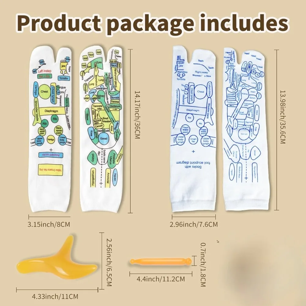 2쌍 반사요법 양말 세트 도구 지압 침술 트리거 포인트 발 통증 완화 요법 지압 마사지 발 관리 도구
