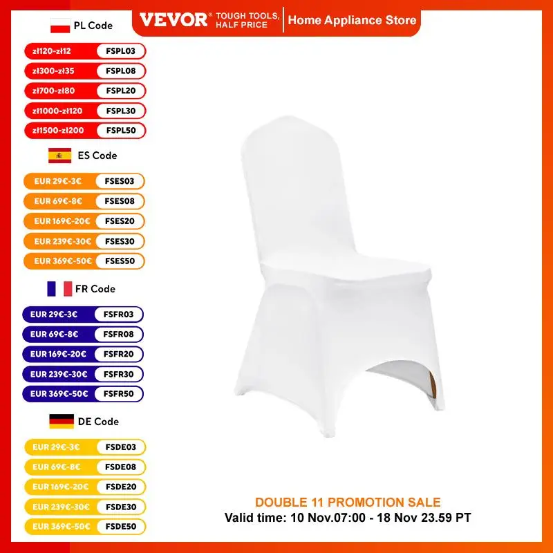 VEVOR Couverture Housses de Chaise Mariage Housse de Chaise Blanche 50 Pièces Housse de Chaise Lycra sans Bras Polyester et Élasthanne Front Cintré Élastique Soirée Célébration Décoration