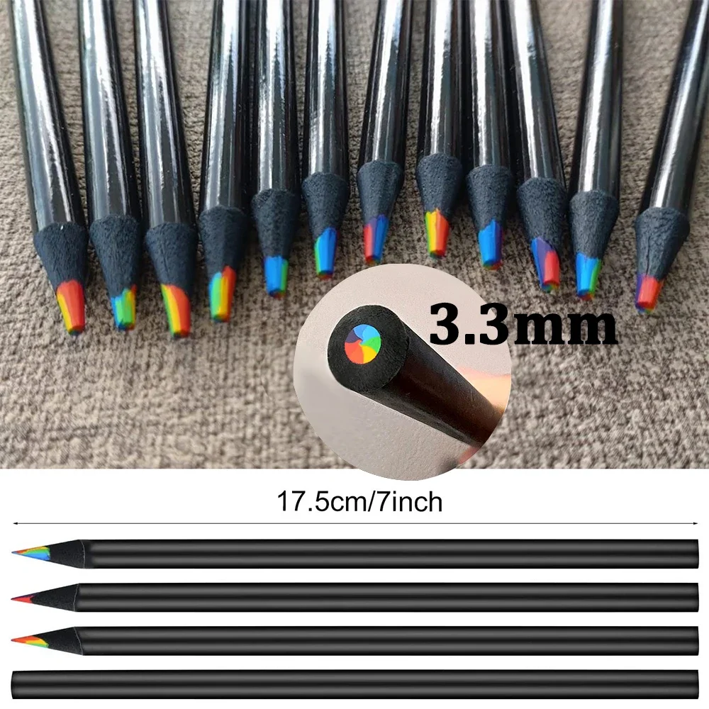 5Pieces Rainbow 7-color Wooden Round Pencil Drawing Sketching Gradient Crayon Art Painting Stationery School Office Supplies