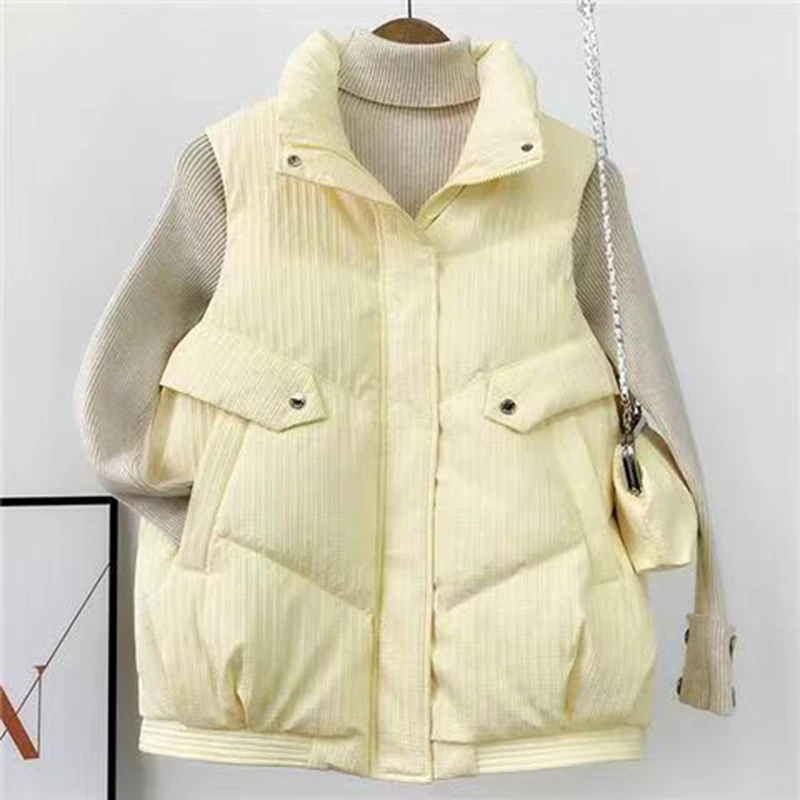 Inverno para baixo casacos de algodão roupas femininas 2023 novo outono casacos de inverno sem mangas soltas outerwear meninas topos fp576