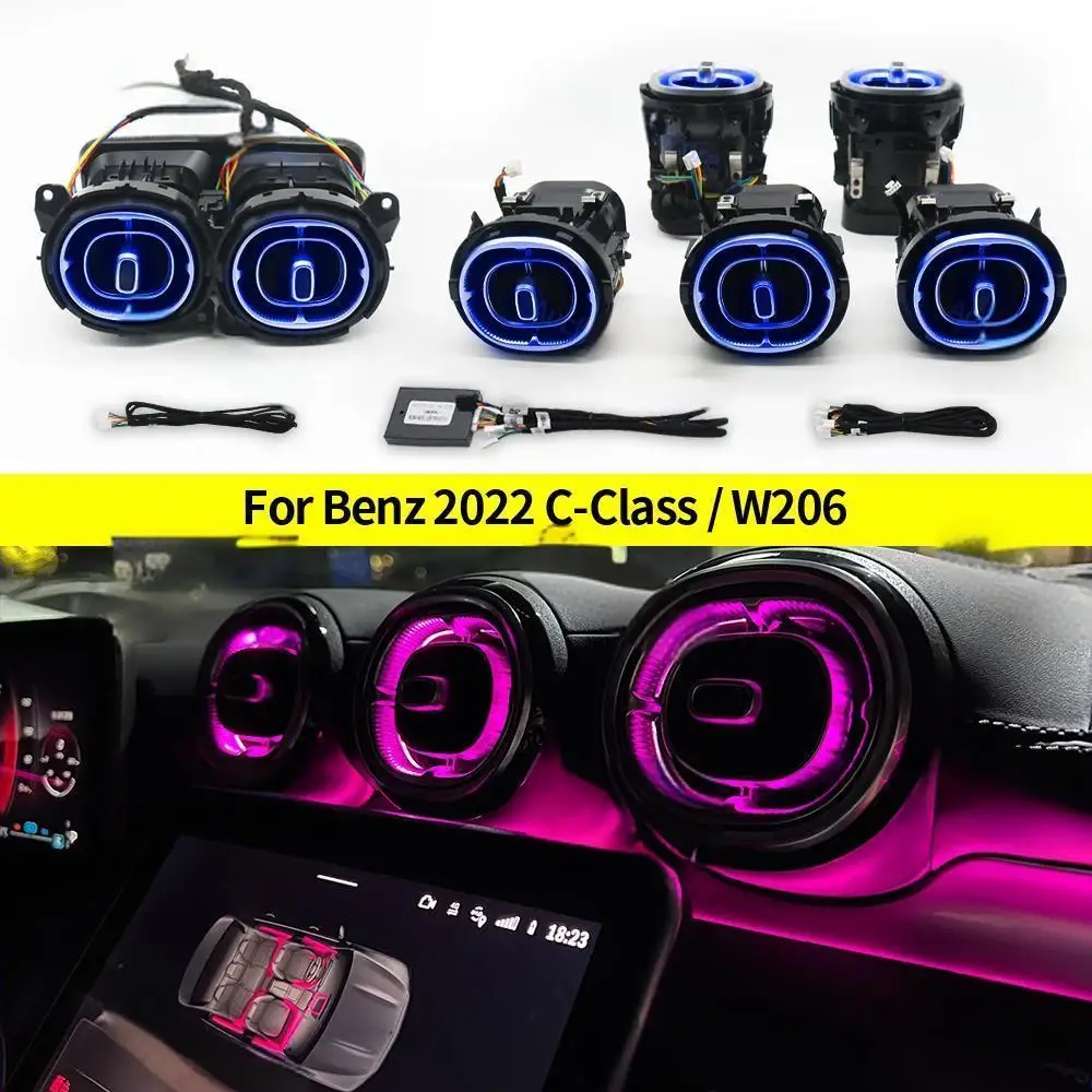 New 64 Colours LED Air Vents Conditioning Nozzle For Mercedes Benz C-Class W206 2022 Car Turbine Air Outlet Ambient light Refit