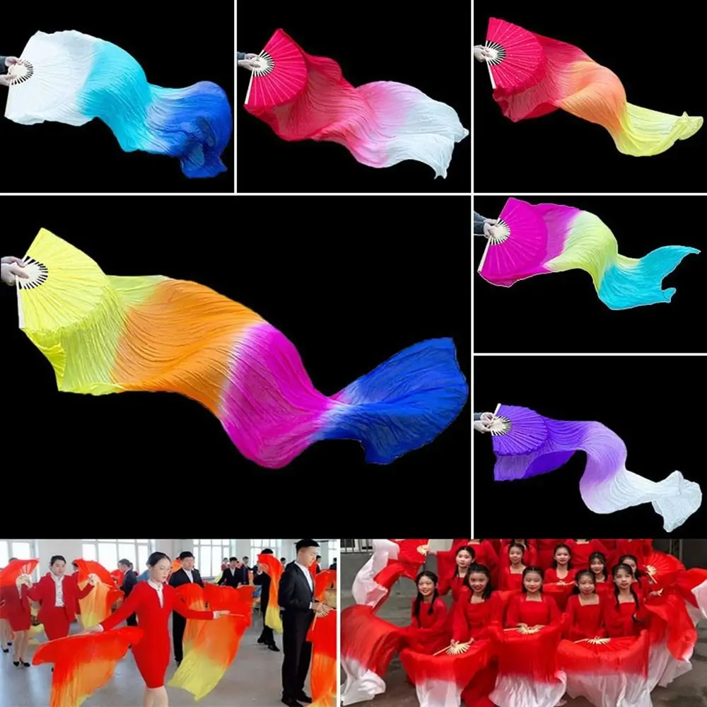 Venta caliente chico mujer abanico de danza del vientre Color degradado multicolores abanico de imitación largo 150cm abanicos de seda de rayón accesorios de baile