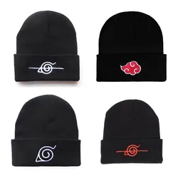 Unisex Autumn Winter Warm Hat Cosplay Anime Akatsuki Red Cloud Embroidery Knitted Bonnet