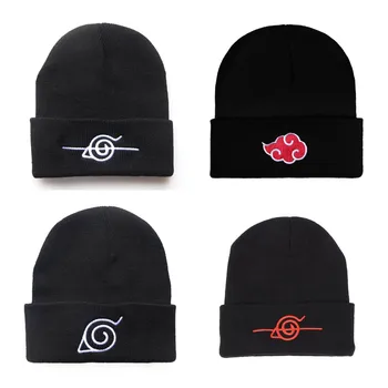 Unisex Anime Akatsuki vermelho nuvem bordado malha chapéu Bonnet, Cosplay, quente, outono, inverno