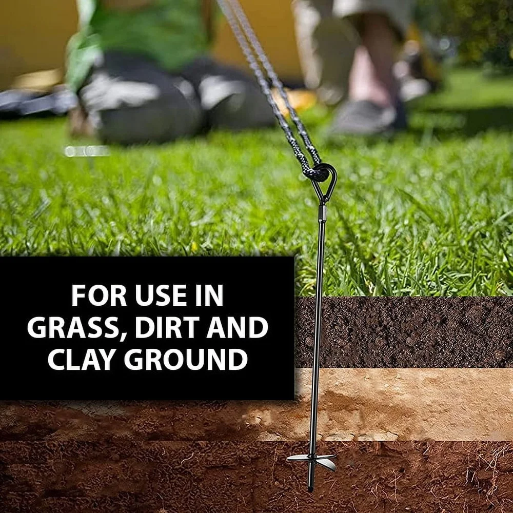 4-Piece 15 Inch Auger Ground Anchor Kit Steel Rope Windproof Canopy Tent Gazebo Carport Multi-Purpose Outdoor Use