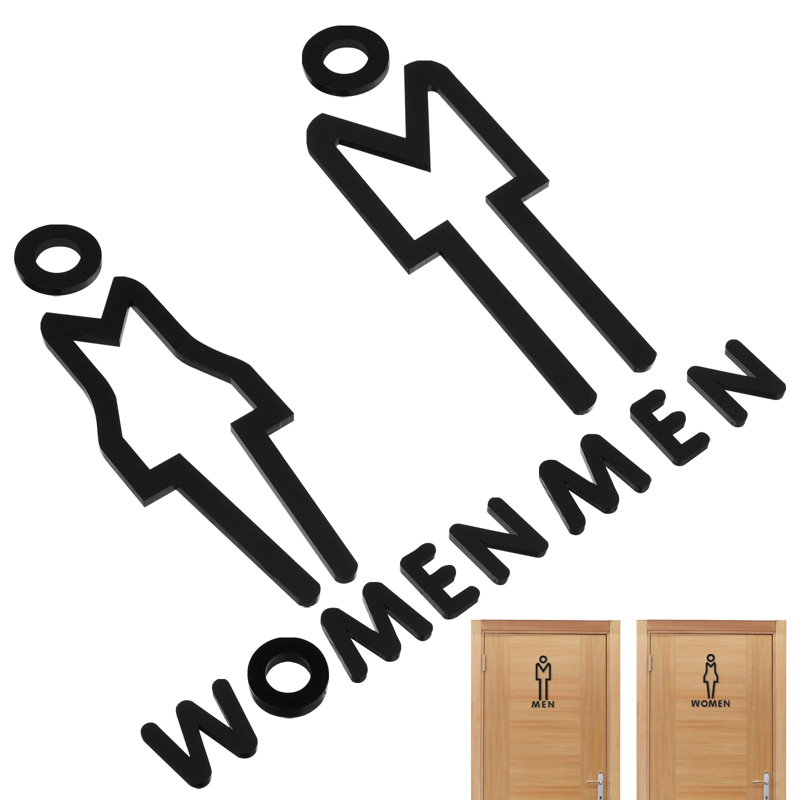 

2 pcs Bathroom Logo Set Door Signs Washroom Black Acrylic Stickers for Home Restroom Business Toilet Signs Adhesive