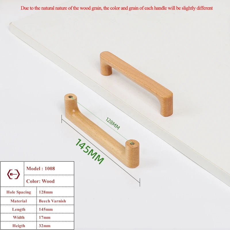 Nordische Holzmöbelgriffe aus Buchenholz, Küchenschrankgriffe, Kleiderschrank-, Schubladen- und Schrankknöpfe, solide Hardware-Zuggriffe – Detail 16