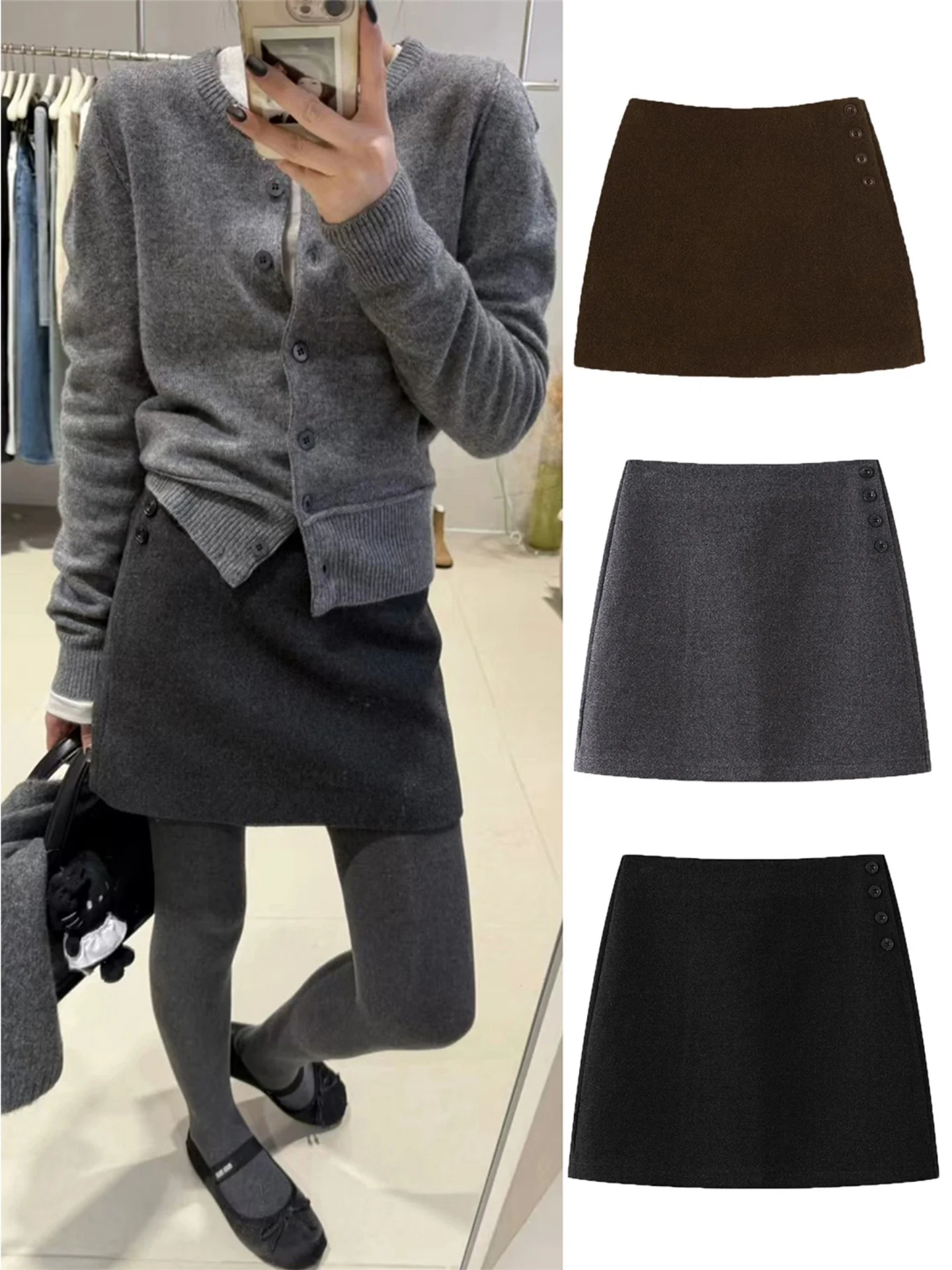 

Женская утепленная шерстяная юбка А-силуэта больших размеров с высокой талией, весенняя модная повседневная юбка во французском стиле, стройнящая фигуру