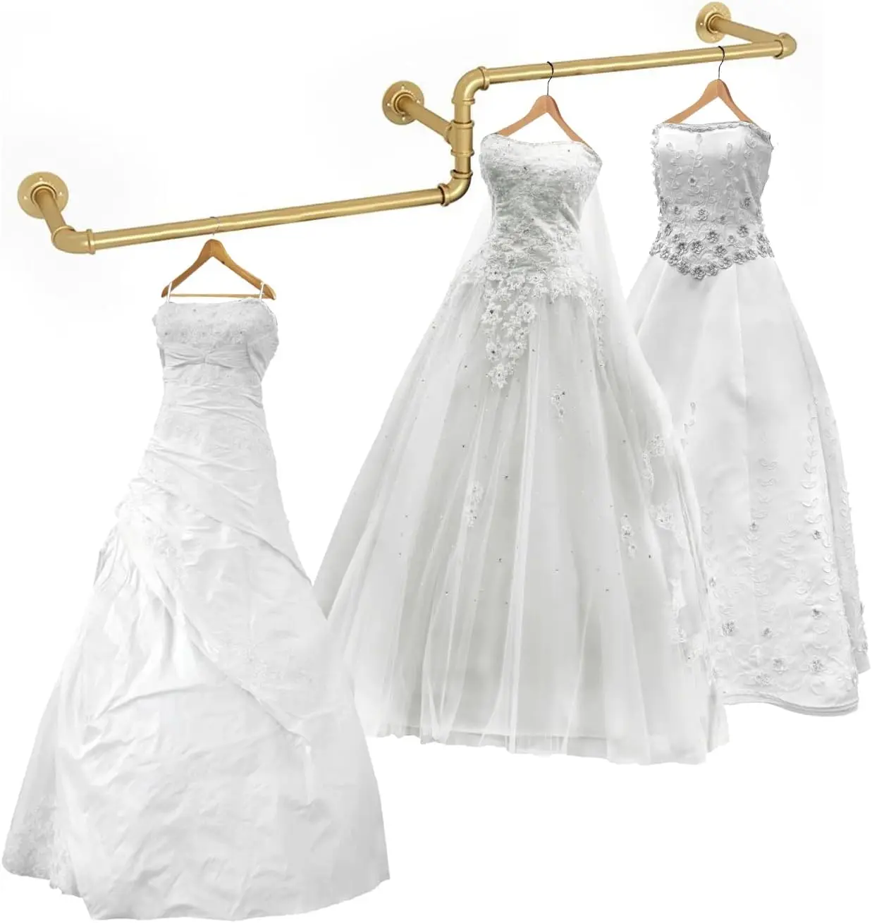 

71-дюймовая промышленная трубная настенная вешалка для одежды, система подвесных полок, бутиковая золотая вешалка для одежды, розничная витрина, вешалка для одежды