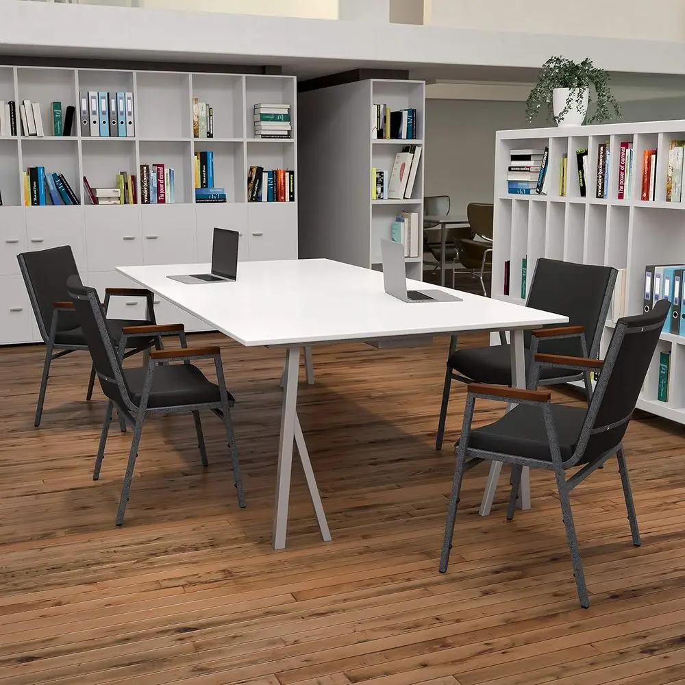 Sturdy Black Stackable Vinyl Chairs with Arms, 4-Pack