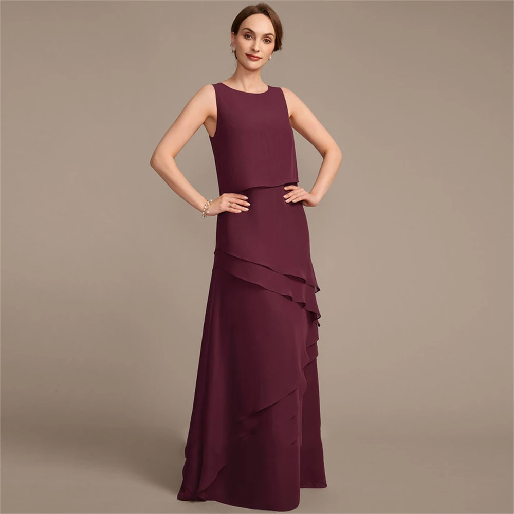 

Customized Exquisite Simple Crew Mother of the bride elegant Dress Chiffion Draped pleat premium dresses Sizes Wedding Dress