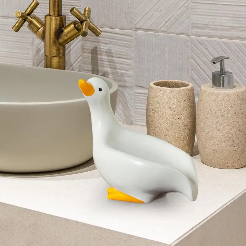 Ceramics Soap Dish Duck Shaped Storage Self-Draining Soap Rack Shower Bathroom Kitchen Tub Sink Tray Bracket Bathroom