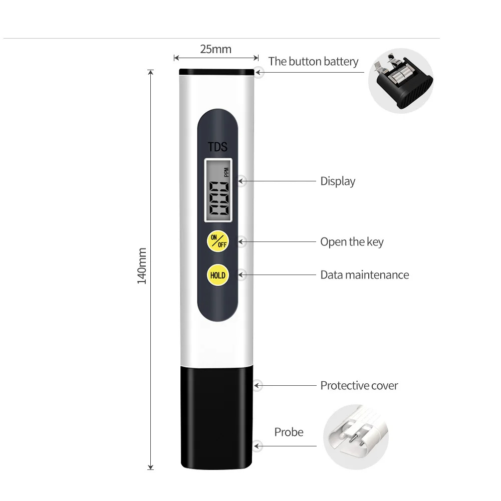 TDS Meter LCD Digital Water Tester 0-9990ppm Drinking Water Quality Analyzer Monitor Filter Rapid Test Aquarium Hydroponics Pool