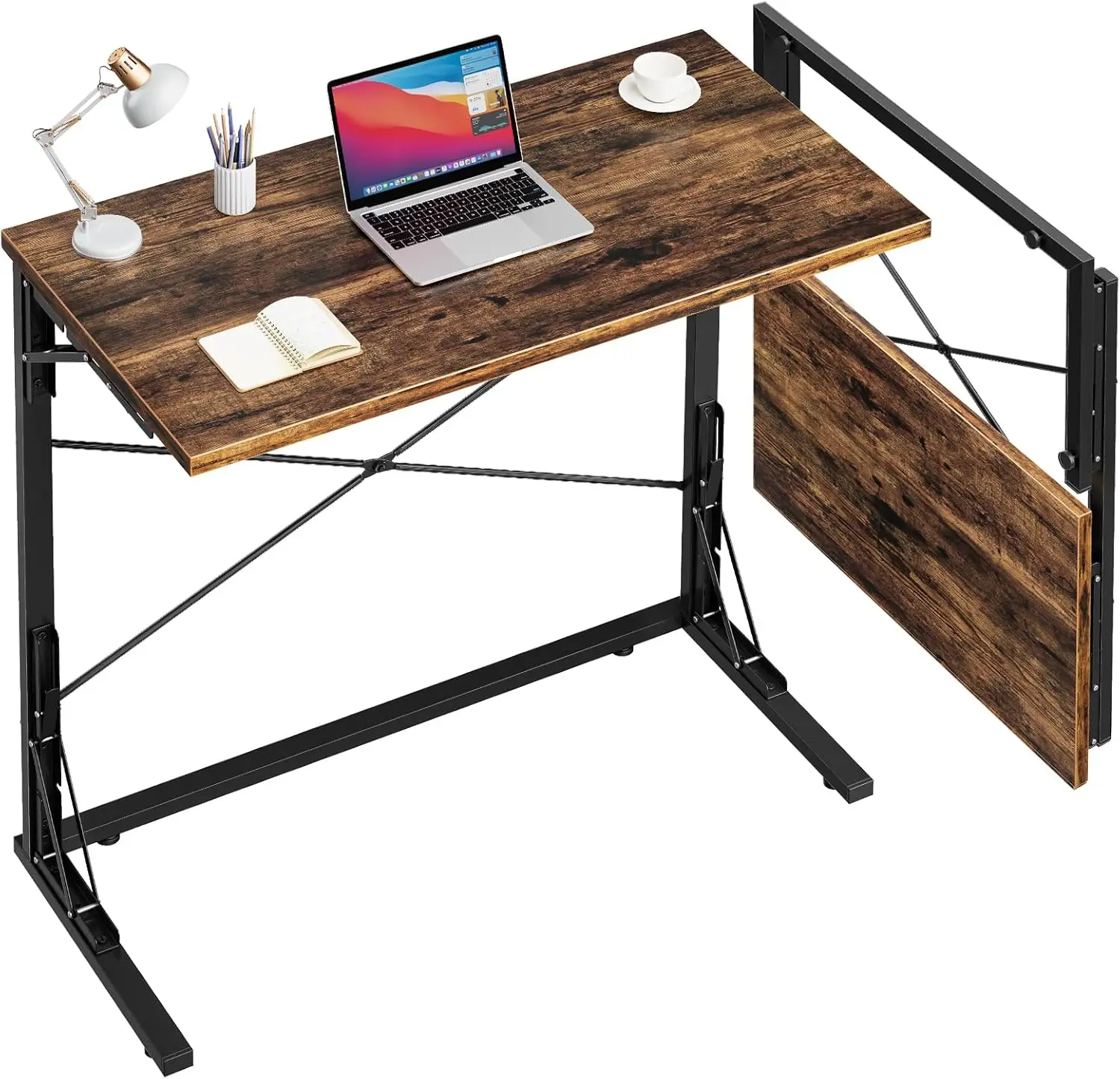 

31.5" Foldable Desk, Portable TV Tray Table for Couch Eating, Home Office Writing Desk in Rustic Brown