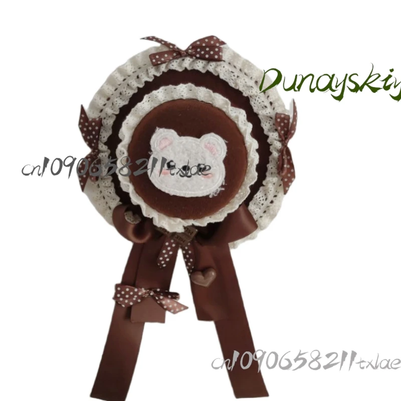 Chocolate Bear Beret Hair Clip Kawaii Tiramisu Coffee-Colored Lolita Headwear Cos/Halloween Japanese Sweet Style Hair Accessory