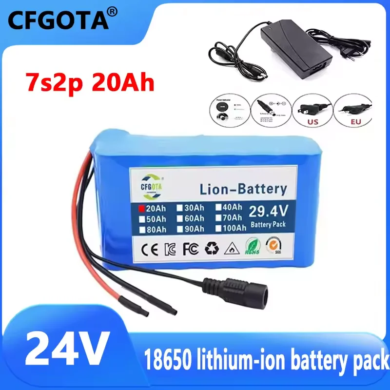 24V NEUER 7s2p 20Ah 18650 Lithium-Ionen-Akku 29,4V 20000mAh Akku+Ladegerät