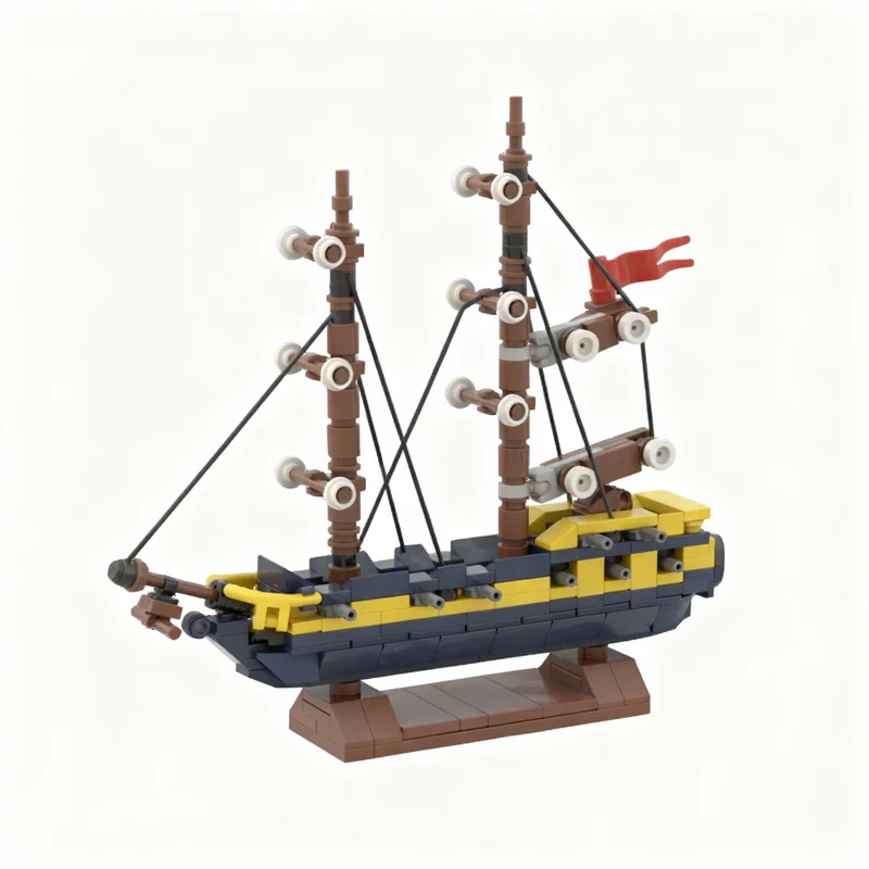 254pcs MOC Disnay Pirates HMS Interceptor – Fabric Sails Edition Model Building Blocks Architecture Education Brick Creative