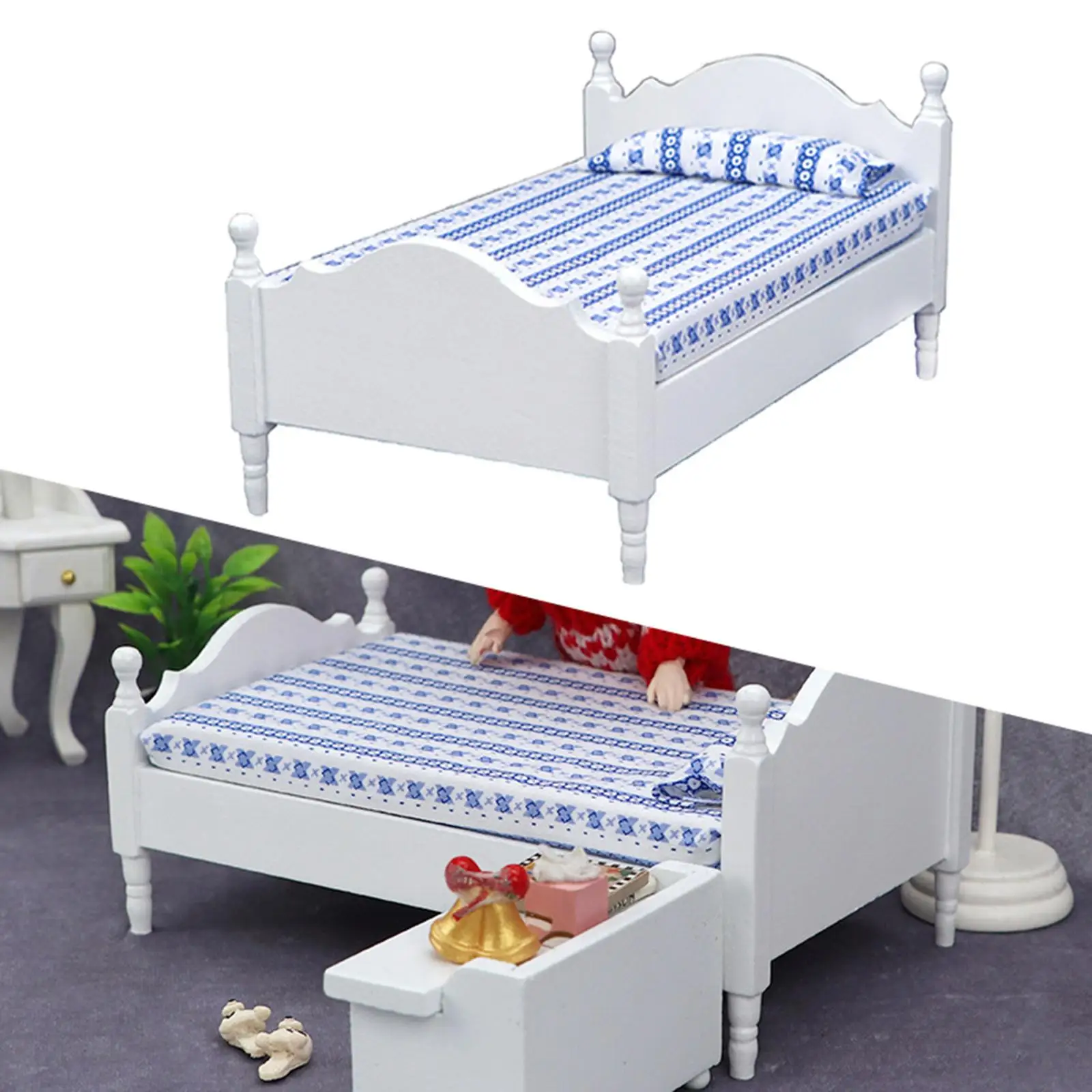 1:12 schaal poppenhuis eenpersoonsbed slaapkamermeubilair poppenhuis decor accessoire