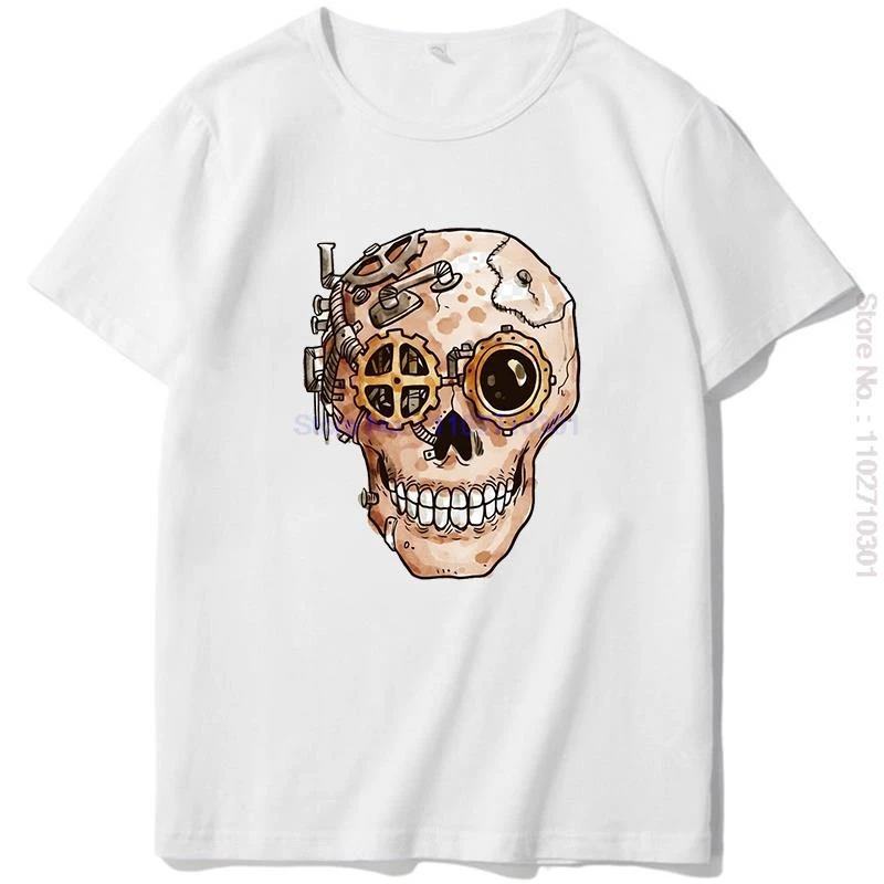 Horrible Hand Painted Steampunk Cranium Skull Graphic T Shirts Cotton Short Sleeve T-Shirt Tees Tops O-Neck Mens Print T Shirt