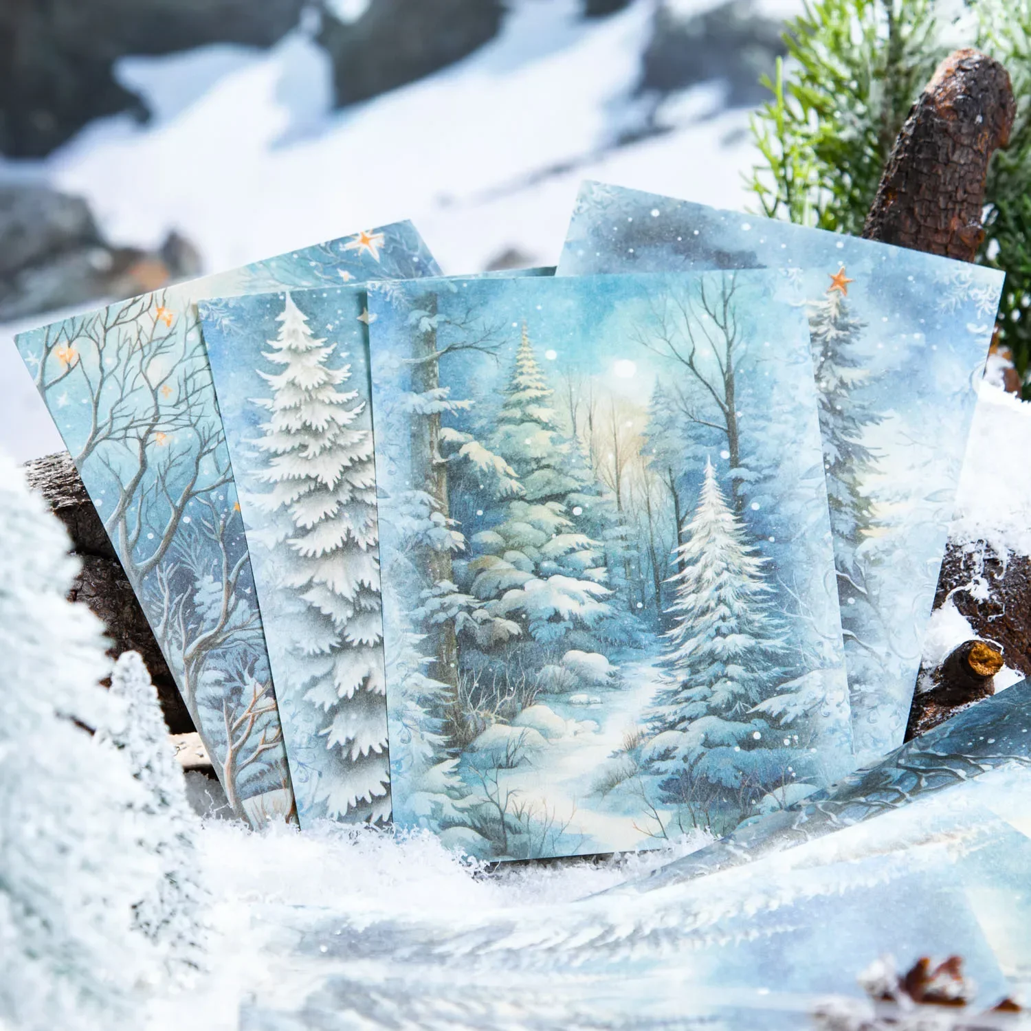 30 Pcs Snow Forest Theme Material Papers Decorative Diary Album Background Paper DIY Scrapbooking Handmade Aesthetic Stationery