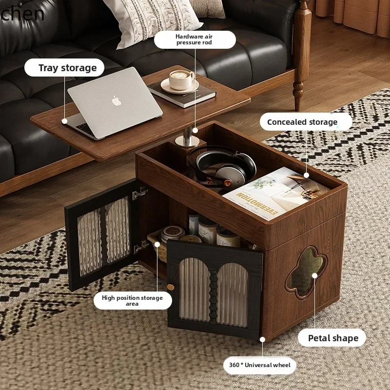 W5.19 coffee table living room household small apartment multi-functional storage trolley lifting and rotating tea cabinet
